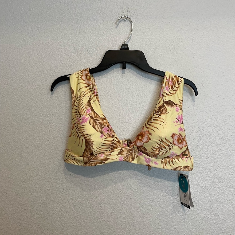 🆕 NWT Ripcurl PLAYABELLA DEEP V yellow hawaiian print bikini top